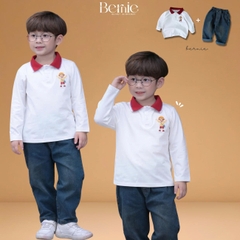Set bộ polo tay dài áo polo cổ dệt họa tiết cậu bé kèm quần jean dài cho bé trai size 1 đến 7 tuổi BERNIE T0825B02