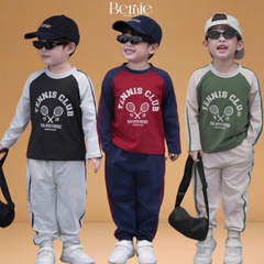 Set bộ bé trai áo thun cotton tay dài raplang phối màu họa tiết tennis thể thao kèm quần dài size 9 tới 28kg BERNIE H0725B69