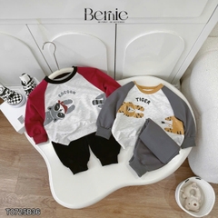 Set bộ thun da cá dài tay áo raplang phối màu họa tiết Animal kèm quần dài size 9 tới 28kg BERNIE T0725B36