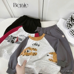 Set bộ thun da cá dài tay áo raplang phối màu họa tiết Animal kèm quần dài size 9 tới 28kg BERNIE T0725B36