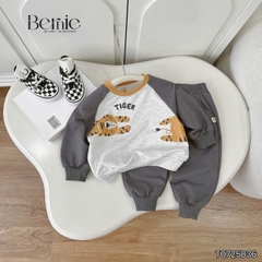 Set bộ thun da cá dài tay áo raplang phối màu họa tiết Animal kèm quần dài size 9 tới 28kg BERNIE T0725B36