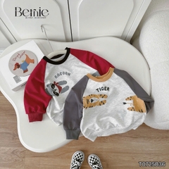 Set bộ thun da cá dài tay áo raplang phối màu họa tiết Animal kèm quần dài size 9 tới 28kg BERNIE T0725B36