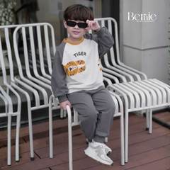 Set bộ thun da cá dài tay áo raplang phối màu họa tiết Animal kèm quần dài size 9 tới 28kg BERNIE T0725B36