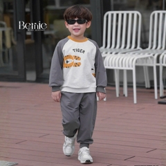 Set bộ thun da cá dài tay áo raplang phối màu họa tiết Animal kèm quần dài size 9 tới 28kg BERNIE T0725B36
