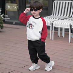 Set bộ thun da cá dài tay áo raplang phối màu họa tiết Animal kèm quần dài size 9 tới 28kg BERNIE T0725B36