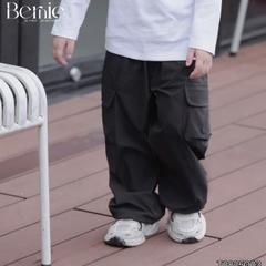 Quần dài quần gió mềm phối túi hộp gấu quần có dây rút unisex cho bé trai bé gái size 9 tới 25kg BERNIE T0825Q03