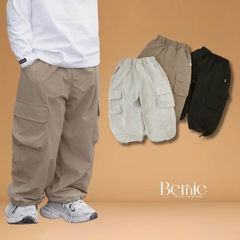 Quần dài quần gió mềm phối túi hộp gấu quần có dây rút unisex cho bé trai bé gái size 9 tới 25kg BERNIE T0825Q03