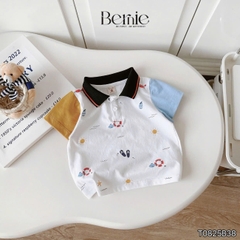 Set bộ tay ngắn áo polo họa tiết beach mùa hè kèm quần short size 9 tới 28kg BERNIE T0825B38