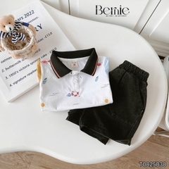 Set bộ tay ngắn áo polo họa tiết beach mùa hè kèm quần short size 9 tới 28kg BERNIE T0825B38