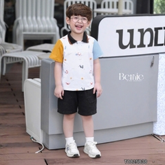 Set bộ tay ngắn áo polo họa tiết beach mùa hè kèm quần short size 9 tới 28kg BERNIE T0825B38