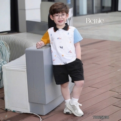 Set bộ tay ngắn áo polo họa tiết beach mùa hè kèm quần short size 9 tới 28kg BERNIE T0825B38