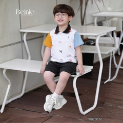 Set bộ tay ngắn áo polo họa tiết beach mùa hè kèm quần short size 9 tới 28kg BERNIE T0825B38