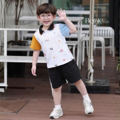 Set bộ tay ngắn áo polo họa tiết beach mùa hè kèm quần short size 9 tới 28kg BERNIE T0825B38