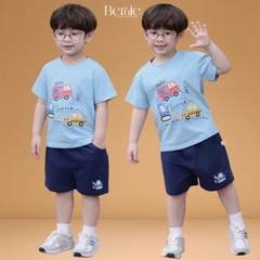 Set bộ tay ngắn họa tiết Car ô tô sắc màu cho bé trai áo thun cotton và quần short 1 đến 7 tuổi BERNIE T1025B23Đ