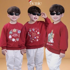 Áo Noel màu đỏ áo thun Giáng sinh dài tay cho bé trai bé gái size 1 đến 7 tuổi BERNIE T1025A04