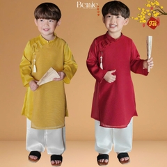 Set áo dài cách tân kèm quần cho bé trai chất lụa vân Thiên tử mặc Tết size 9 đến 25kg BERNIE H0925B11