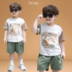 Set bộ tay ngắn phối màu họa tiết hoạt hình Motor City cho bé trai kèm quần short size 9 tới 28kg BERNIE H0325B35