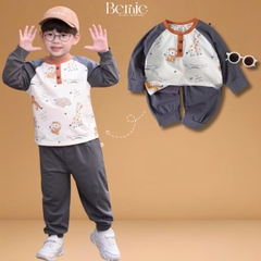 Set bộ dài tay raplang chất cotton họa tiết Happy Zoo kèm quần dài size 10 tới 27kg BERNIE H1025B48