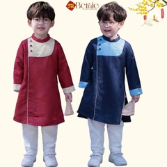 Set áo dài cách tân kèm quần cho bé trai gấm vân mây Minh quân mặc Tết size 11 đến 28kg BERNIE H0925B34
