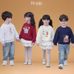 Áo thun áo nỉ lót lông tay dài họa tiết nghộ nghĩnh nhiều màu cho bé trai bé gái size 11 tới 28kg BERNIE H1025A49