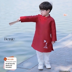 Áo dài cách tân áo dài Sắc Việt cho bé trai chất tafta tre kèm hình thêu size 9 tới 25kg BERNIE T0925B02