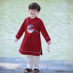 Set áo dài cách tân Hạc vũ cho bé trai mặc tết chất nhung tăm chéo mềm mịn size 9 đến 25kg BERNIE H0925B14