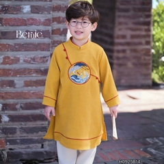 Set áo dài cách tân Hạc vũ cho bé trai mặc tết chất nhung tăm chéo mềm mịn size 9 đến 25kg BERNIE H0925B14
