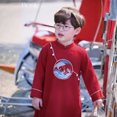 Set áo dài cách tân Hạc vũ cho bé trai mặc tết chất nhung tăm chéo mềm mịn size 9 đến 25kg BERNIE H0925B14