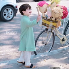 Set áo dài cách tân Hạc vũ cho bé trai mặc tết chất nhung tăm chéo mềm mịn size 9 đến 25kg BERNIE H0925B14