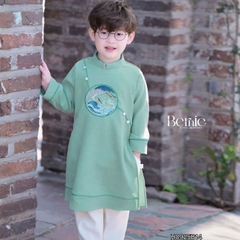 Set áo dài cách tân Hạc vũ cho bé trai mặc tết chất nhung tăm chéo mềm mịn size 9 đến 25kg BERNIE H0925B14