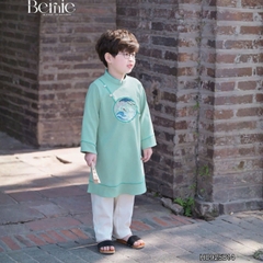 Set áo dài cách tân Hạc vũ cho bé trai mặc tết chất nhung tăm chéo mềm mịn size 9 đến 25kg BERNIE H0925B14