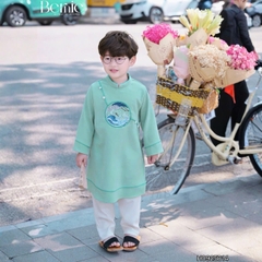Set áo dài cách tân Hạc vũ cho bé trai mặc tết chất nhung tăm chéo mềm mịn size 9 đến 25kg BERNIE H0925B14