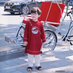 Set áo dài cách tân Hạc vũ cho bé trai mặc tết chất nhung tăm chéo mềm mịn size 9 đến 25kg BERNIE H0925B14