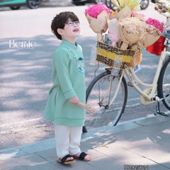 Set áo dài cách tân Hạc vũ cho bé trai mặc tết chất nhung tăm chéo mềm mịn size 9 đến 25kg BERNIE H0925B14