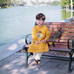 Set áo dài cách tân Hạc vũ cho bé trai mặc tết chất nhung tăm chéo mềm mịn size 9 đến 25kg BERNIE H0925B14