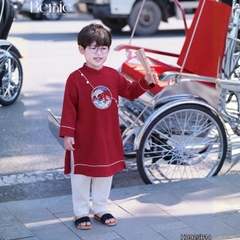 Set áo dài cách tân Hạc vũ cho bé trai mặc tết chất nhung tăm chéo mềm mịn size 9 đến 25kg BERNIE H0925B14