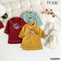 Set áo dài cách tân Hạc vũ cho bé trai mặc tết chất nhung tăm chéo mềm mịn size 9 đến 25kg BERNIE H0925B14