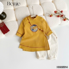 Set áo dài cách tân Hạc vũ cho bé trai mặc tết chất nhung tăm chéo mềm mịn size 9 đến 25kg BERNIE H0925B14