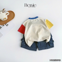 Set bộ tay ngắn phối màu áo thun họa tiết Teacher kèm quần short jean cho bé trai size 9 tới 28kg BERNIE H1025B61Đ