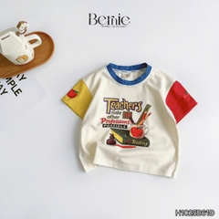 Set bộ tay ngắn phối màu áo thun họa tiết Teacher kèm quần short jean cho bé trai size 9 tới 28kg BERNIE H1025B61Đ