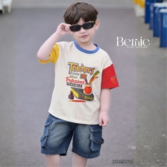 Set bộ tay ngắn phối màu áo thun họa tiết Teacher kèm quần short jean cho bé trai size 9 tới 28kg BERNIE H1025B61Đ