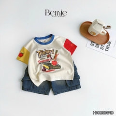 Set bộ tay ngắn phối màu áo thun họa tiết Teacher kèm quần short jean cho bé trai size 9 tới 28kg BERNIE H1025B61Đ