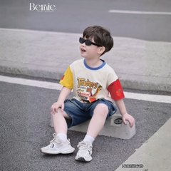 Set bộ tay ngắn phối màu áo thun họa tiết Teacher kèm quần short jean cho bé trai size 9 tới 28kg BERNIE H1025B61Đ