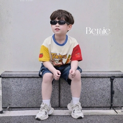Set bộ tay ngắn phối màu áo thun họa tiết Teacher kèm quần short jean cho bé trai size 9 tới 28kg BERNIE H1025B61Đ