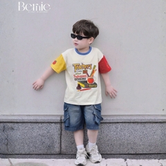 Set bộ tay ngắn phối màu áo thun họa tiết Teacher kèm quần short jean cho bé trai size 9 tới 28kg BERNIE H1025B61Đ