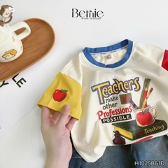 Set bộ tay ngắn phối màu áo thun họa tiết Teacher kèm quần short jean cho bé trai size 9 tới 28kg BERNIE H1025B61Đ