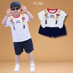 Set bộ tay ngắn bé trai áo cotton phối quần short da cá Happy Holiday size 9kg tới 28kg BERNIE KIDS T1125B03