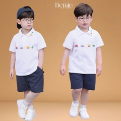 Set bộ polo Xe sắc màu cho bé trai áo thun polo tay ngắn và quần short jean size 9 tới 28kg BERNIE T1125B09