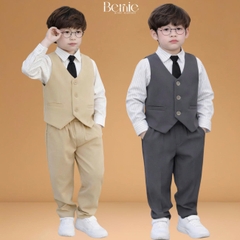 Set vest gi lê tay dài Luxe cho bé trai 4 chi tiết phong cách Hàn quốc size 8 tới 25kg BERNIE H1225B22Đ