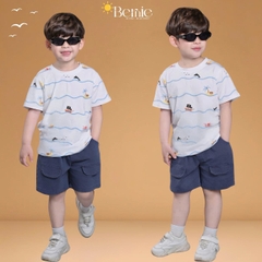  Set bộ Ocean áo thun tay ngắn họa tiết biển phối quần short kaki denim size 9kg tới 28kg BERNIE KIDS T1025B75